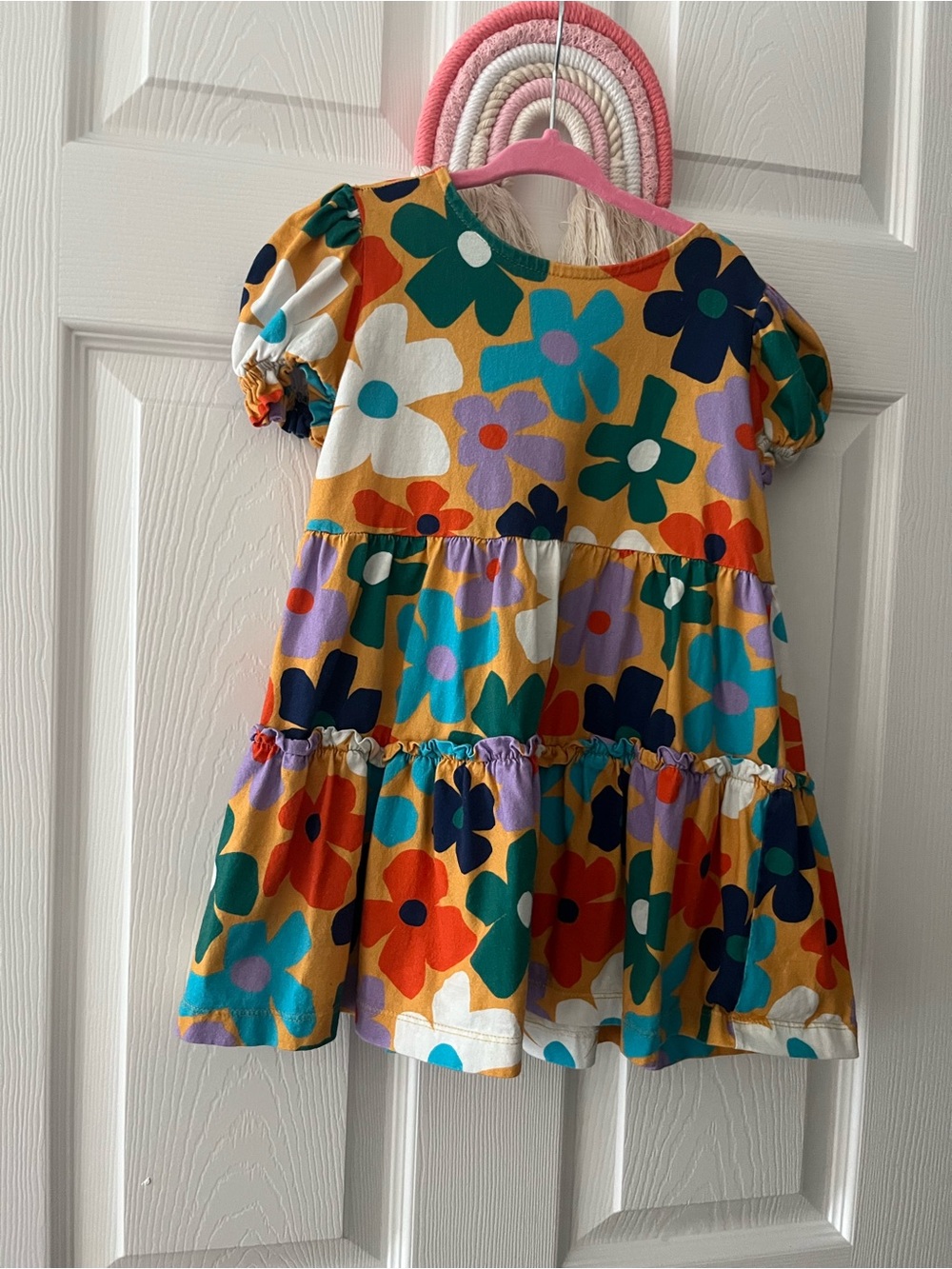 Fábula (Farm Rio Kids Brand) Girls' Mustard Floral Tiered Dress